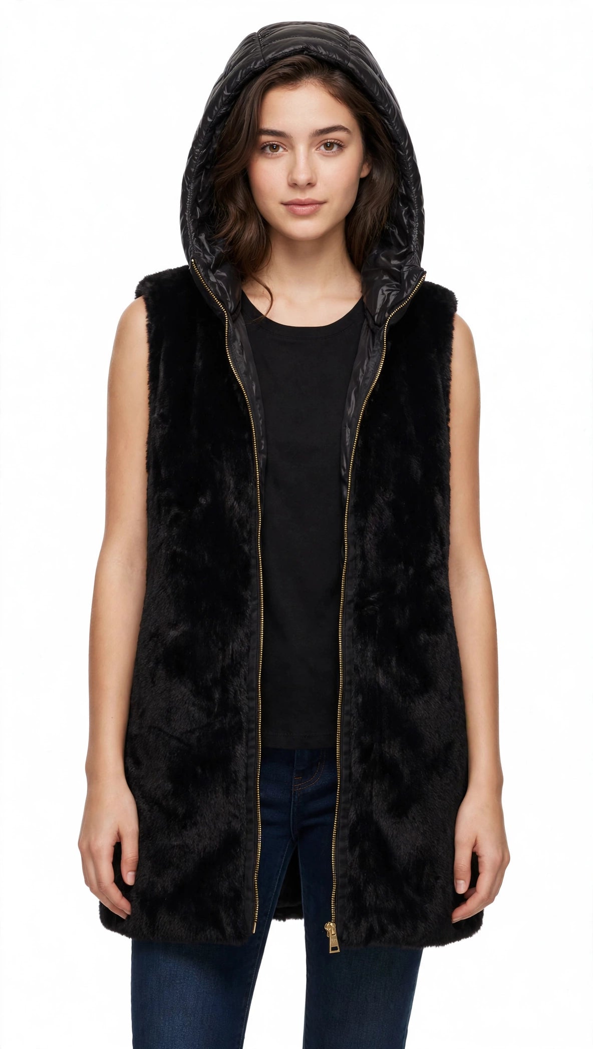 Yes-Zee Gilet in pelliccia con cappuccio