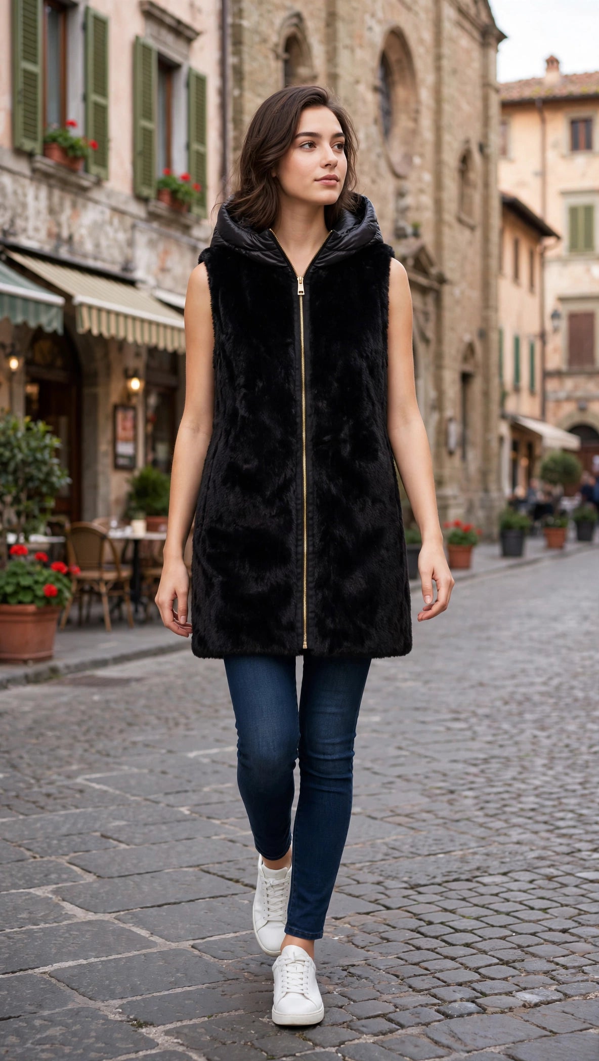 Yes-Zee Gilet in pelliccia con cappuccio