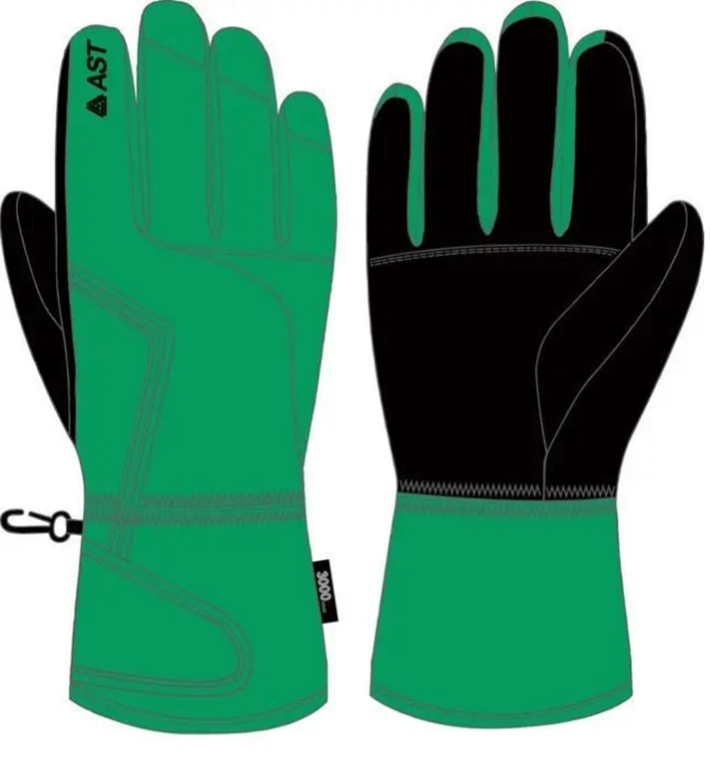 AST guanti sci imbottiti, membrana interna, polso con elastico regolabile e staccabile, aperturtura davanti con zip.