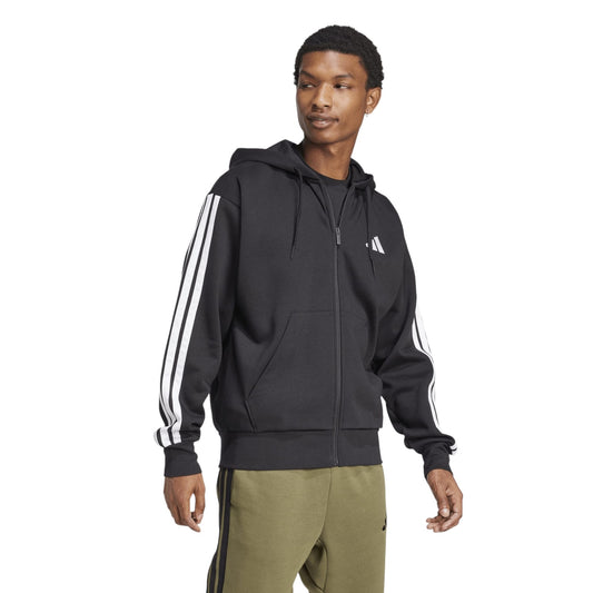Adidas felpa zip lunga cappuccio m 3s fl fz hd nero/bianco