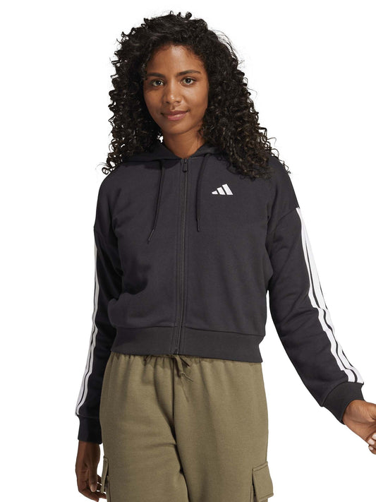 Adidas felpa zip lunga cappuccio donna essential 3s