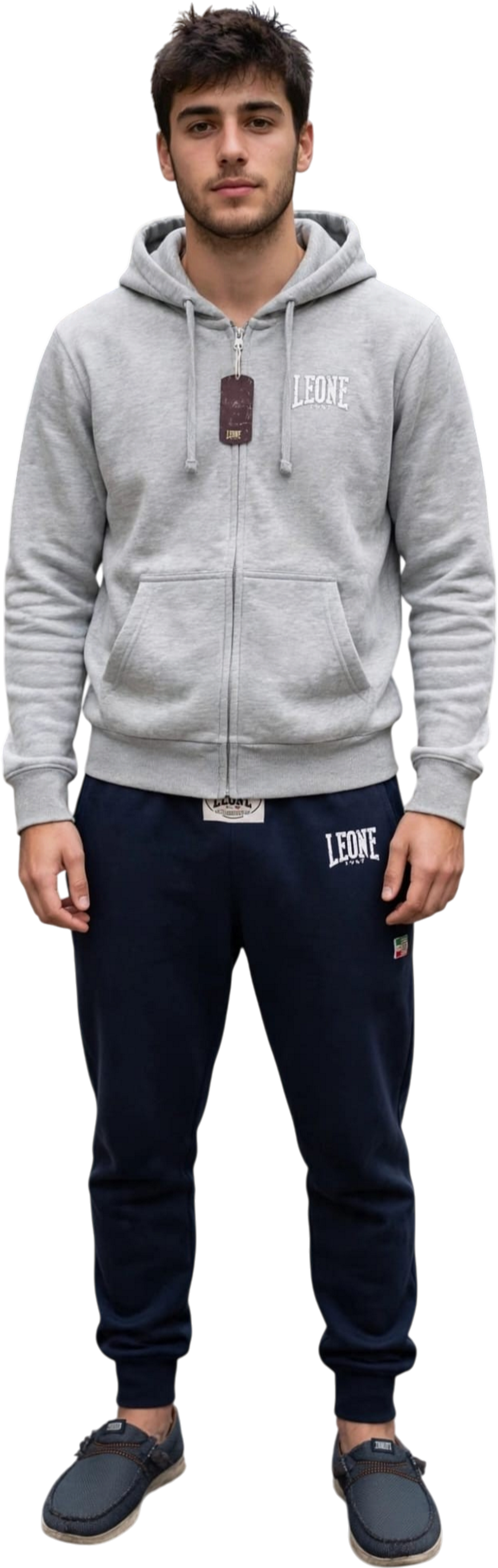 Leone tuta zip lunga cappuccio in cotone felpato