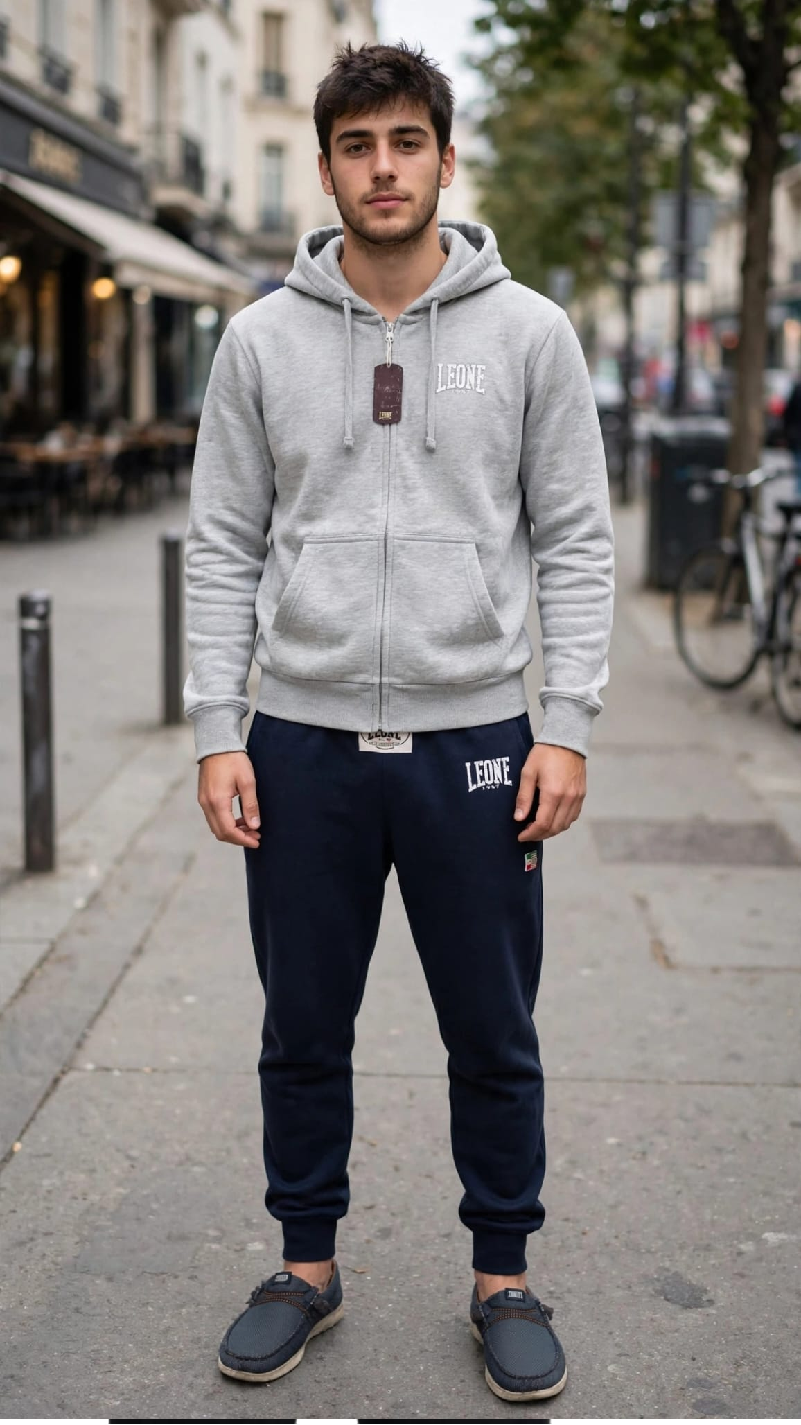 Leone tuta zip lunga cappuccio in cotone felpato