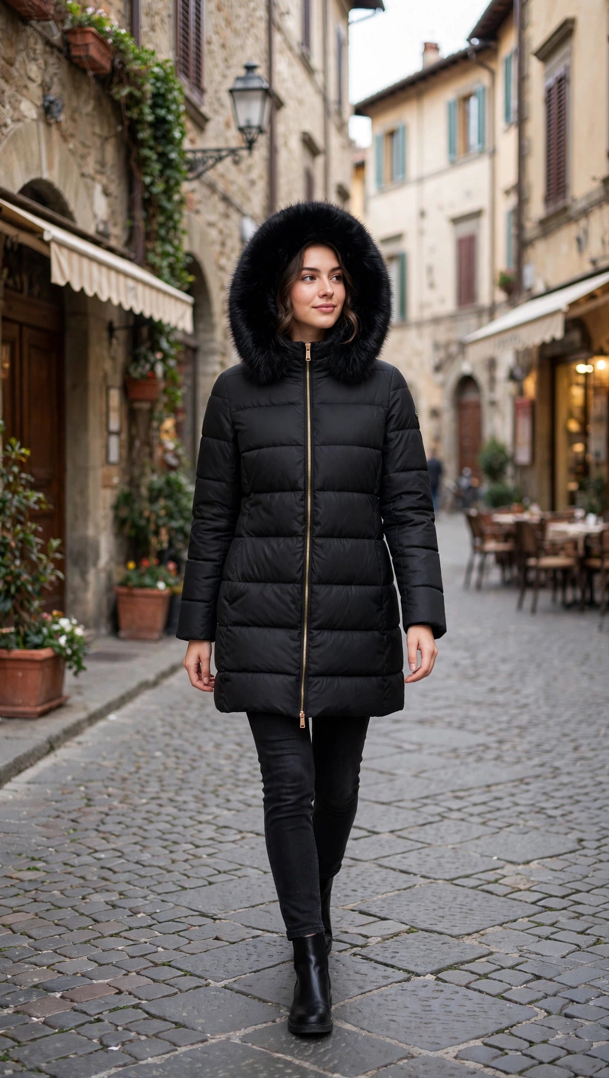 Yes-Zee giaccone imbottito con cappuccio con pelliccia staccabile
