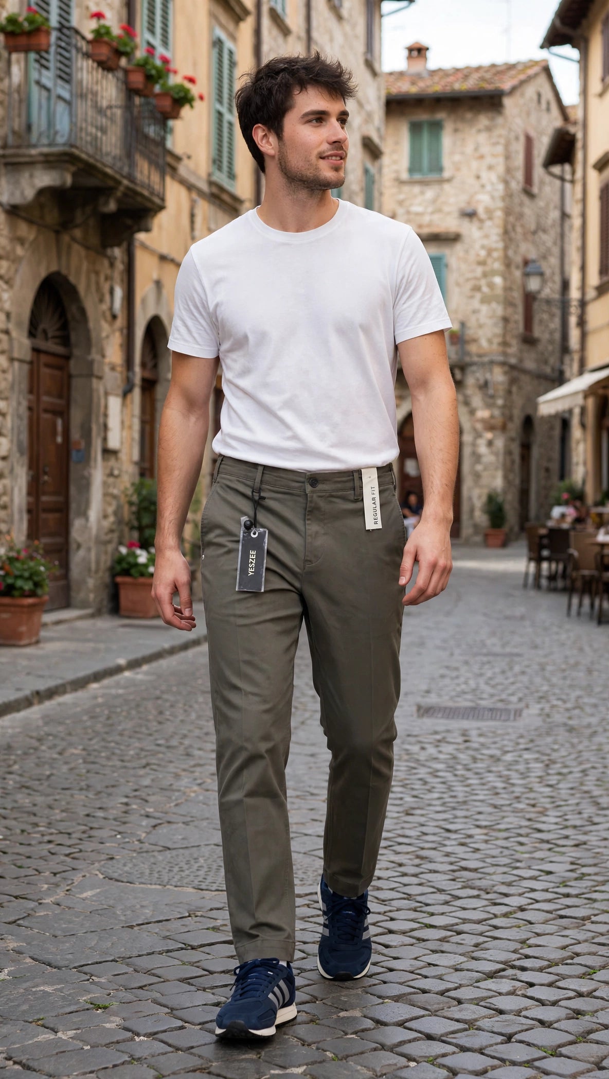 Yes-Zee pantalone uomo in cotone pesante vestibilita comoda molla dietro