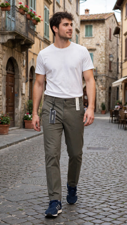 Yes-Zee pantalone uomo in cotone pesante vestibilita comoda molla dietro