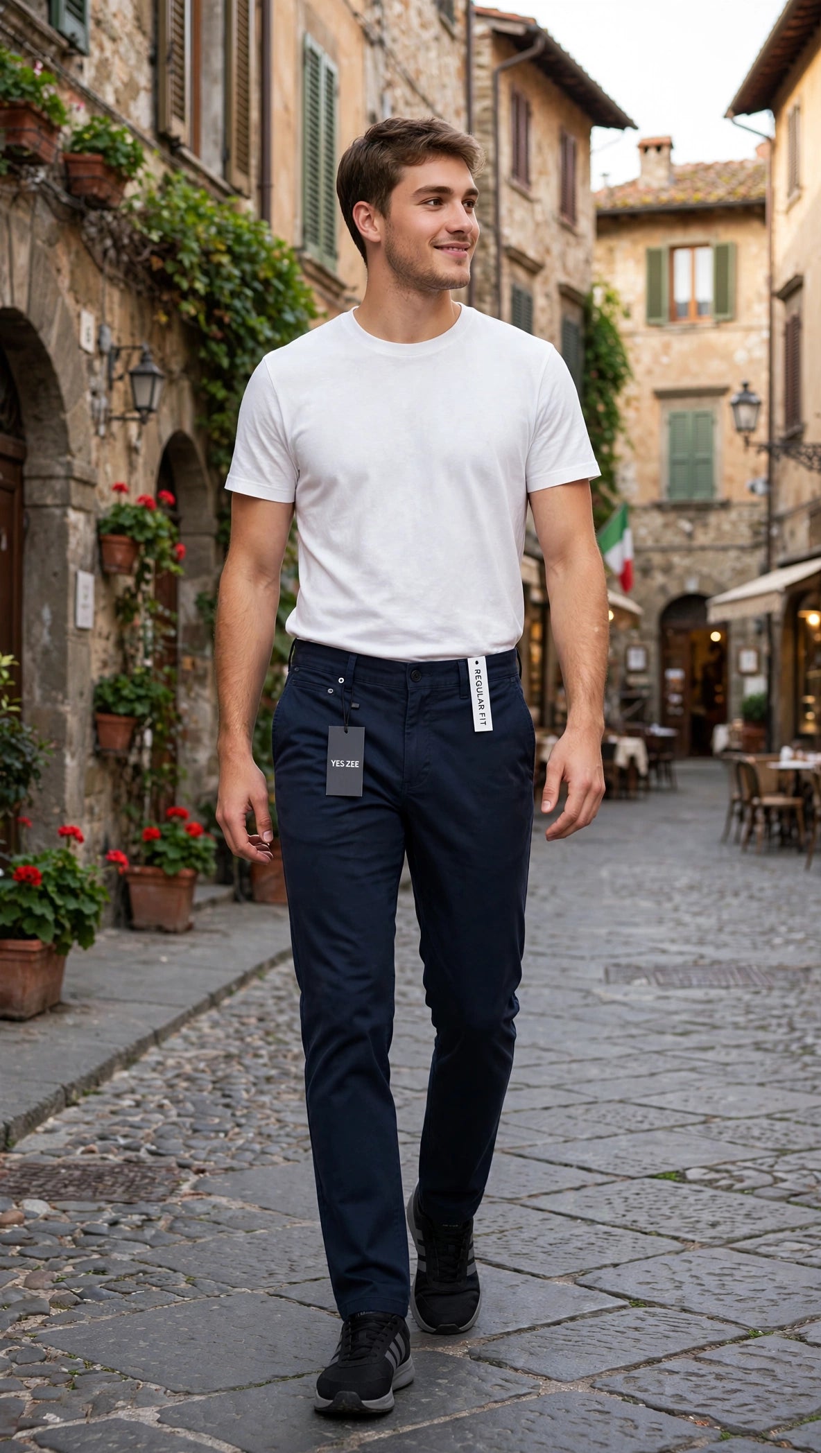 Yes-Zee pantalone uomo in cotone pesante vestibilita comoda molla dietro
