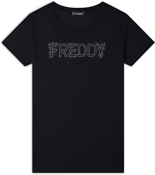 FREDDY T-Shirt in Jersey Modal con Logo Strass