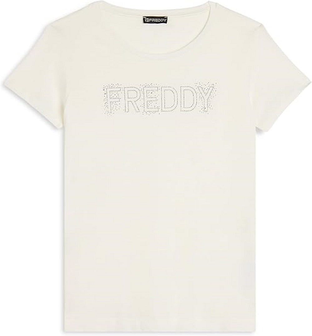 FREDDY T-Shirt in Jersey Modal con Logo Strass