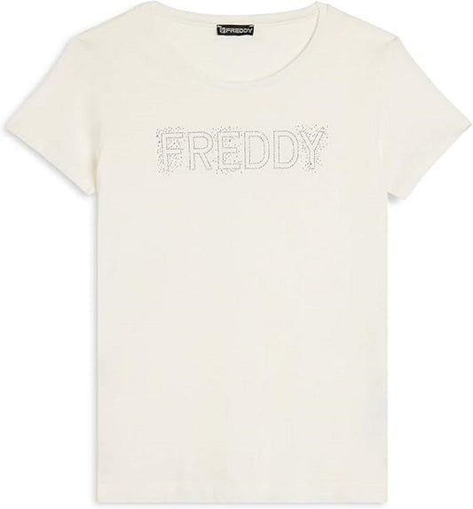 FREDDY T-Shirt in Jersey Modal con Logo Strass