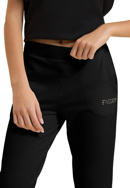 Freddy Pantaloni Sportivi Cropped con risvolto e strass FREDDY