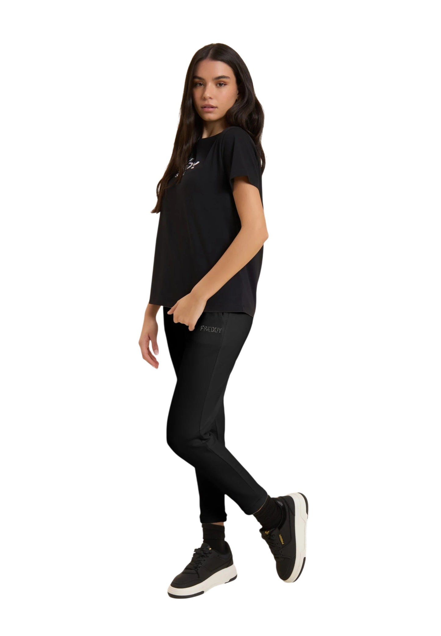 Freddy Pantaloni Sportivi Cropped con risvolto e strass FREDDY