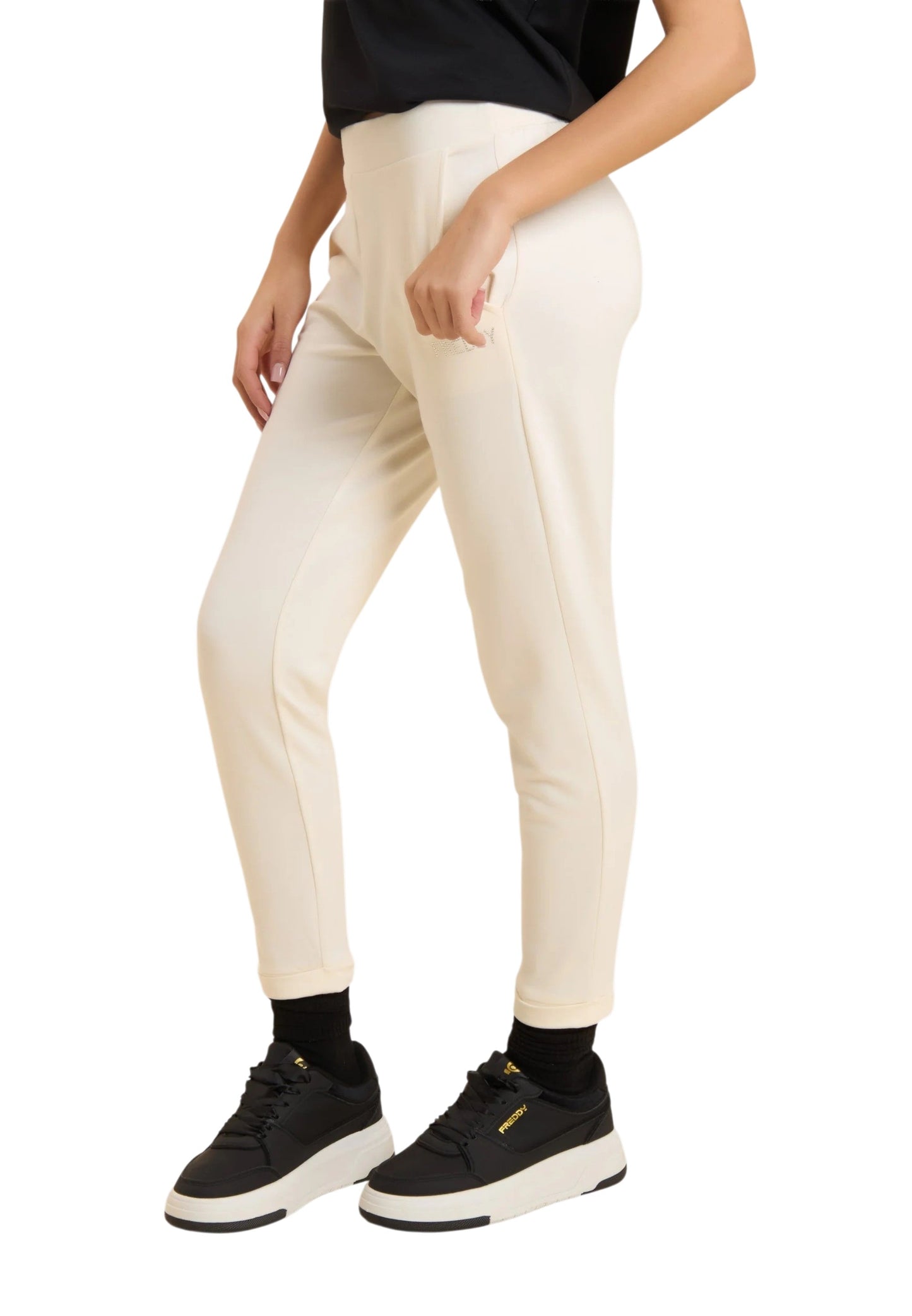 Freddy Pantaloni Sportivi Cropped con risvolto e strass FREDDY