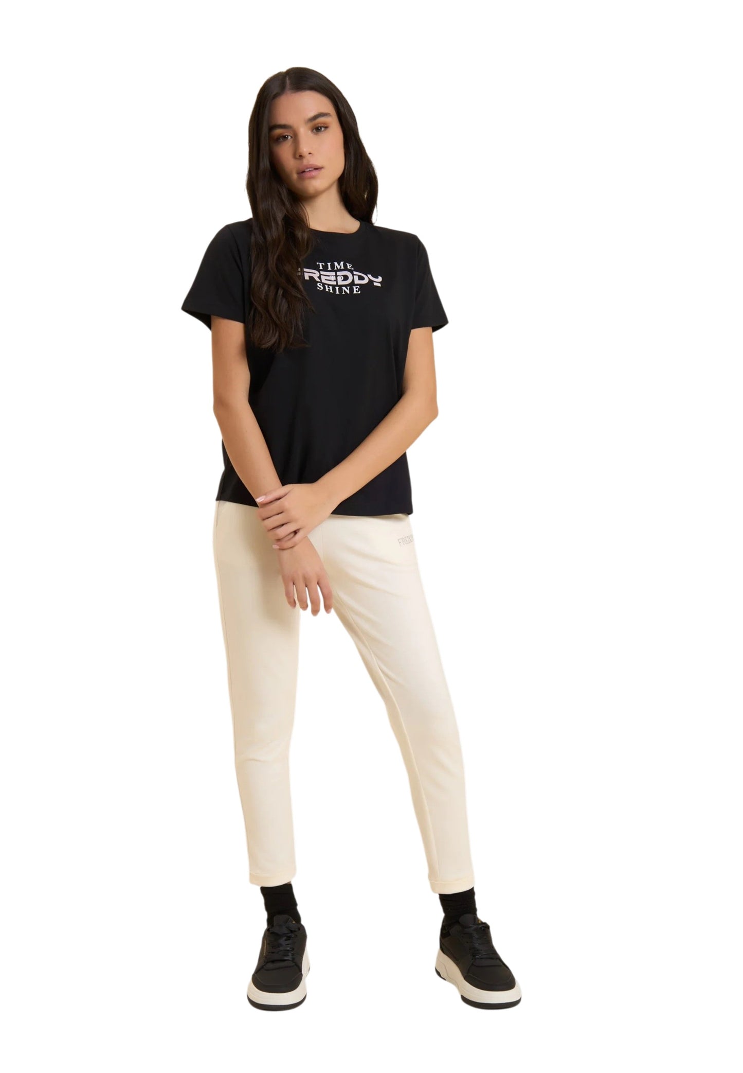 Freddy Pantaloni Sportivi Cropped con risvolto e strass FREDDY