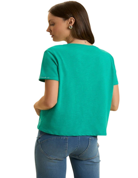 Freddy T-shirt cropped in jersey fiammato con risvolto sulle maniche