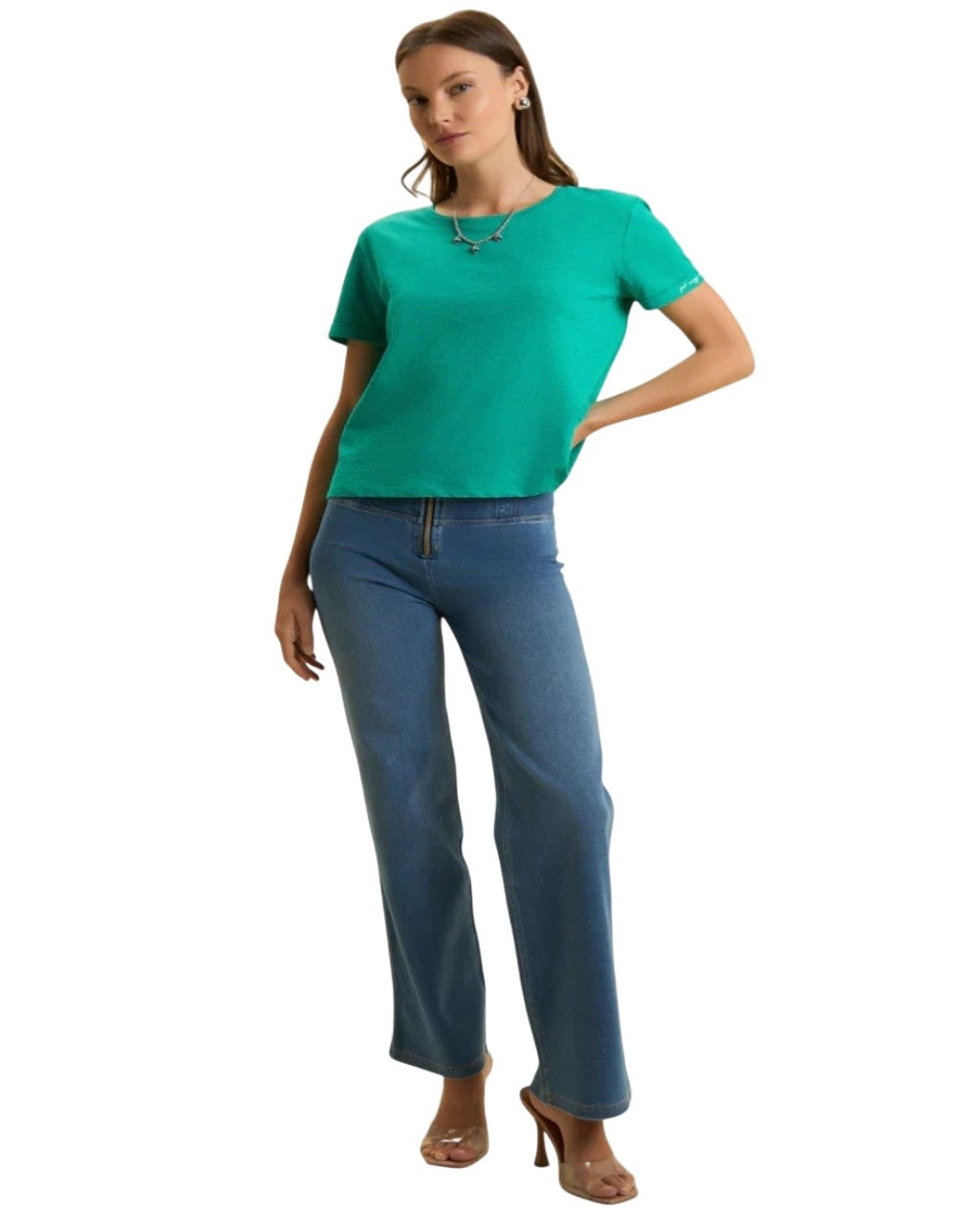 Freddy T-shirt cropped in jersey fiammato con risvolto sulle maniche