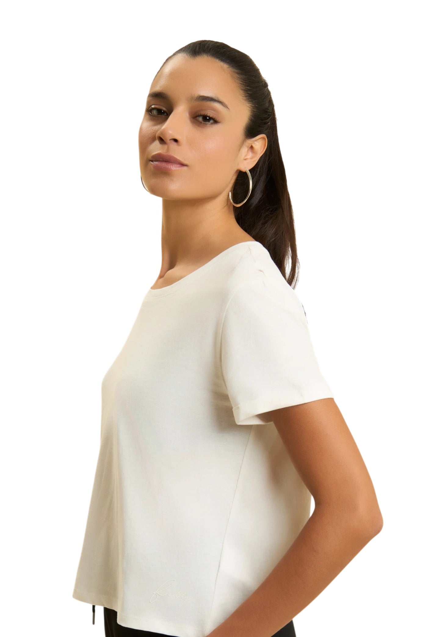 Freddy T-shirt cropped in jersey fiammato con risvolto sulle maniche