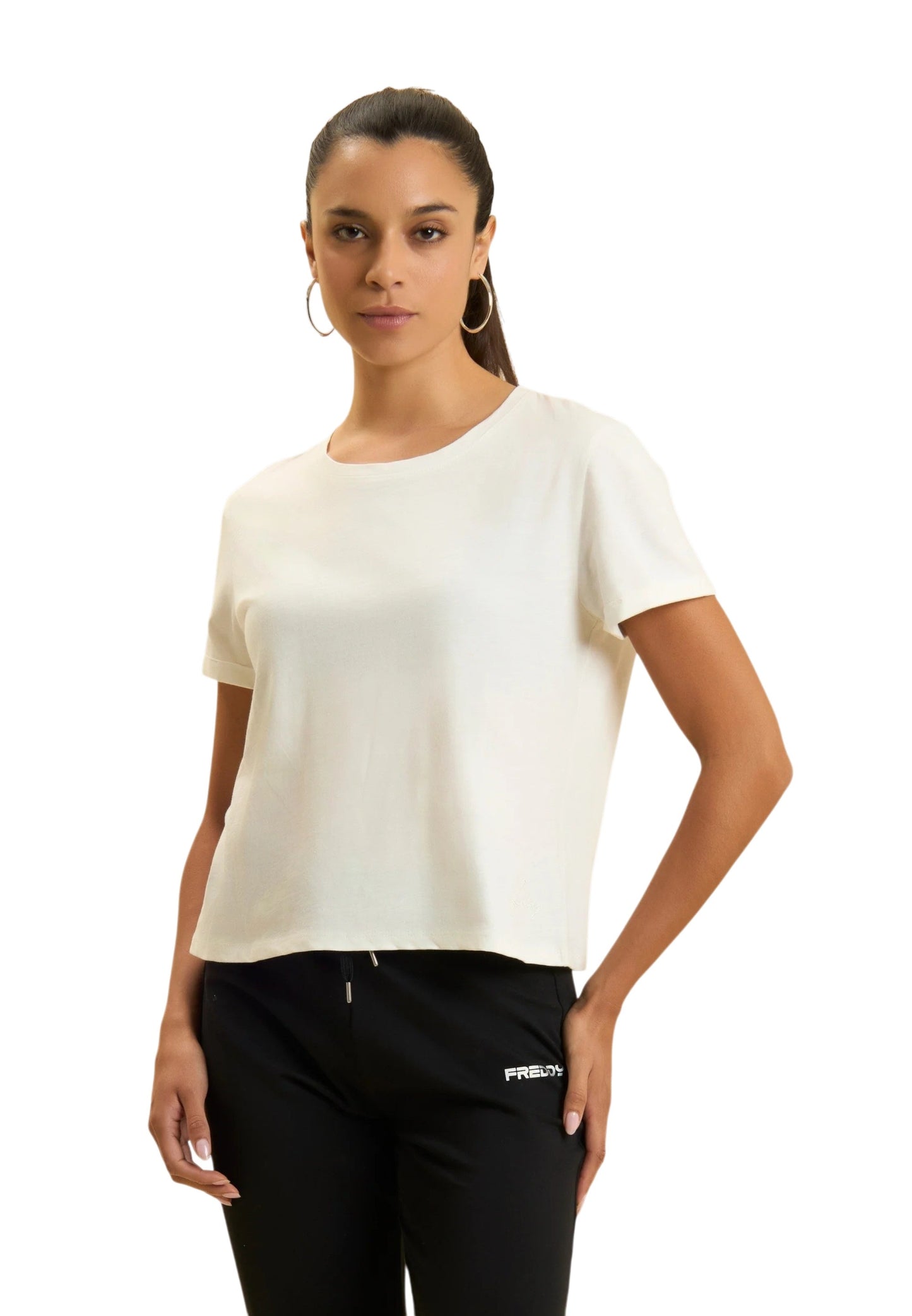Freddy T-shirt cropped in jersey fiammato con risvolto sulle maniche