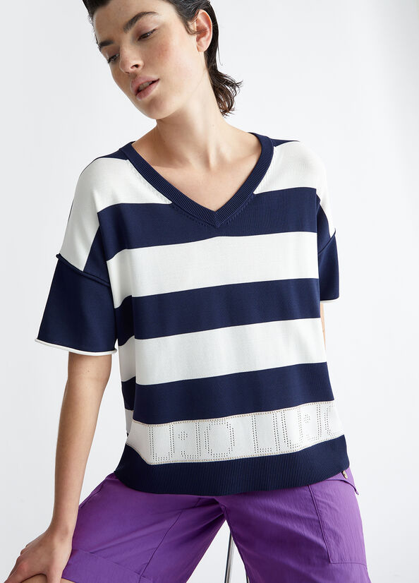 LIU-JO maglia Vcotone  con manica corta a righe