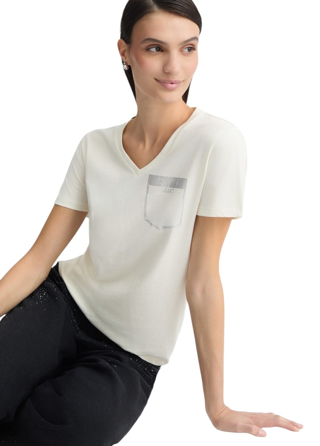 Liu-Jo T-shirt scollo V con strass