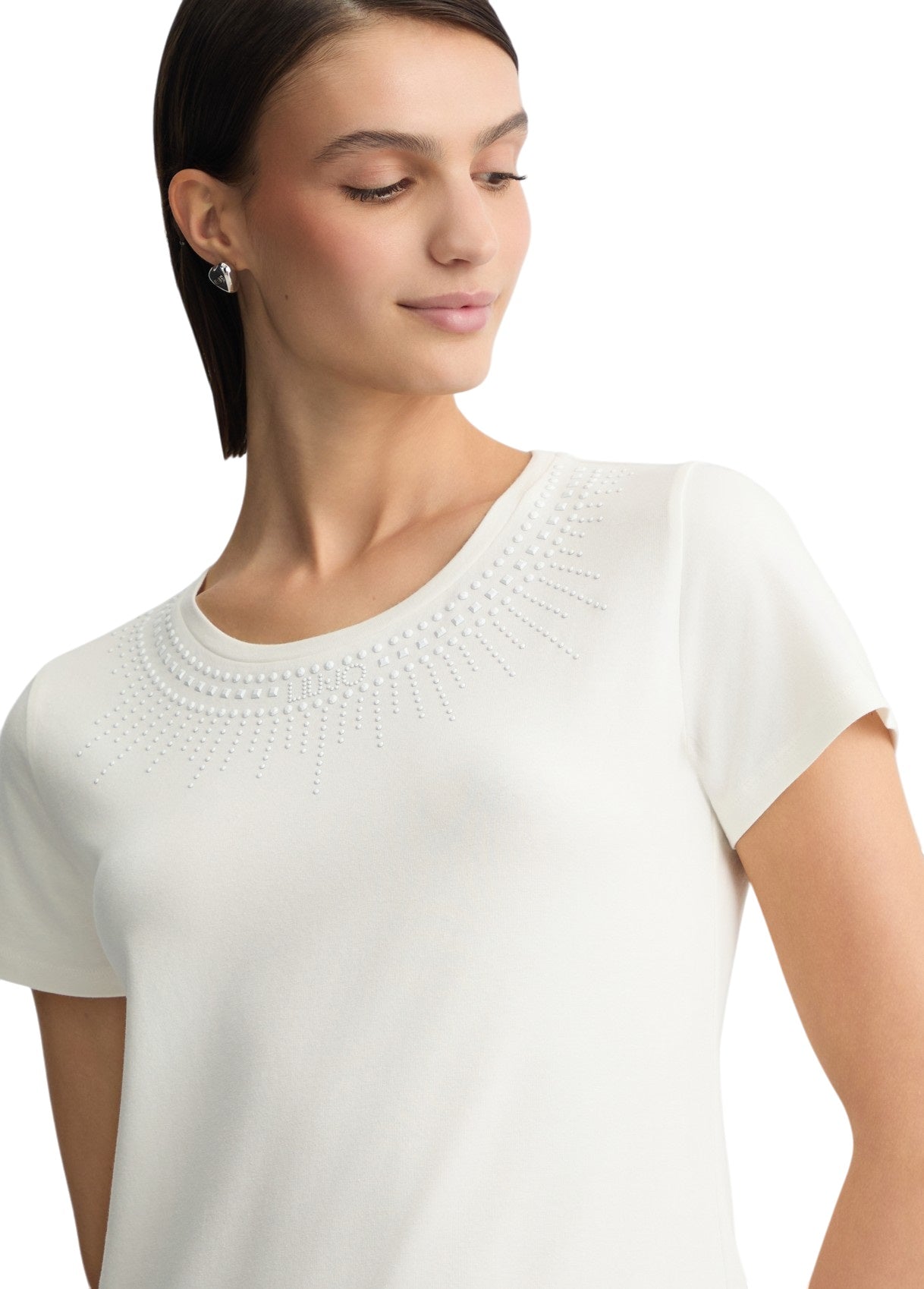 Liu-Jo t-shirt giro collo con perle
