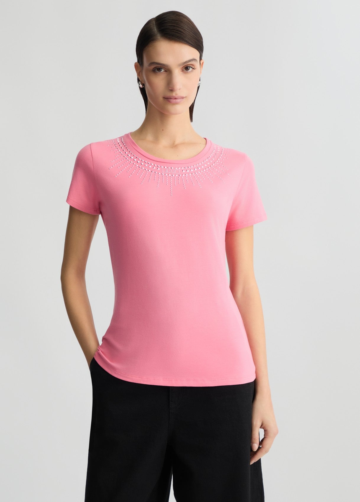 Liu-Jo t-shirt giro collo con perle