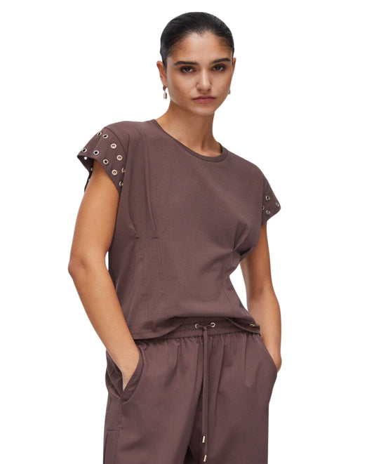 lIU-jO T-shirt con occhielli decorativi