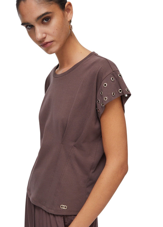 lIU-jO T-shirt con occhielli decorativi