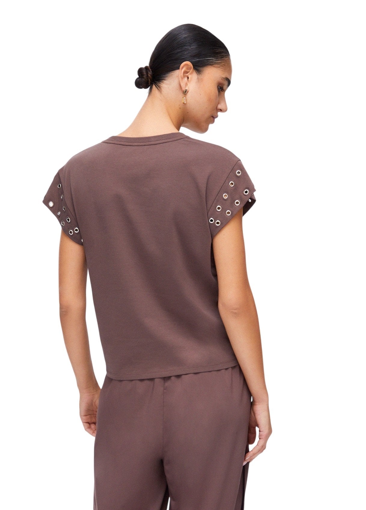 lIU-jO T-shirt con occhielli decorativi