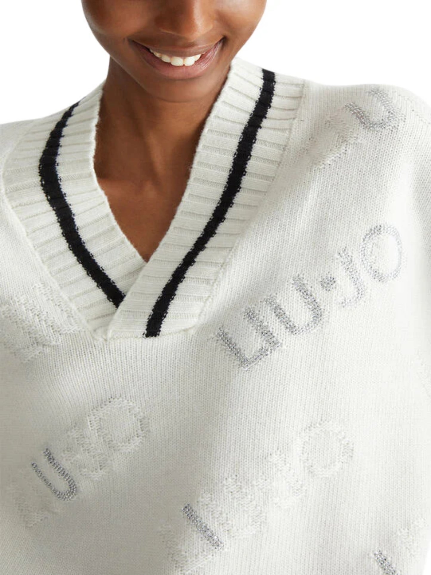 Liu-Jo maglia scollo V misto lana con loghi