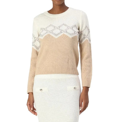 Liu-jo maglia panna/beige con strass