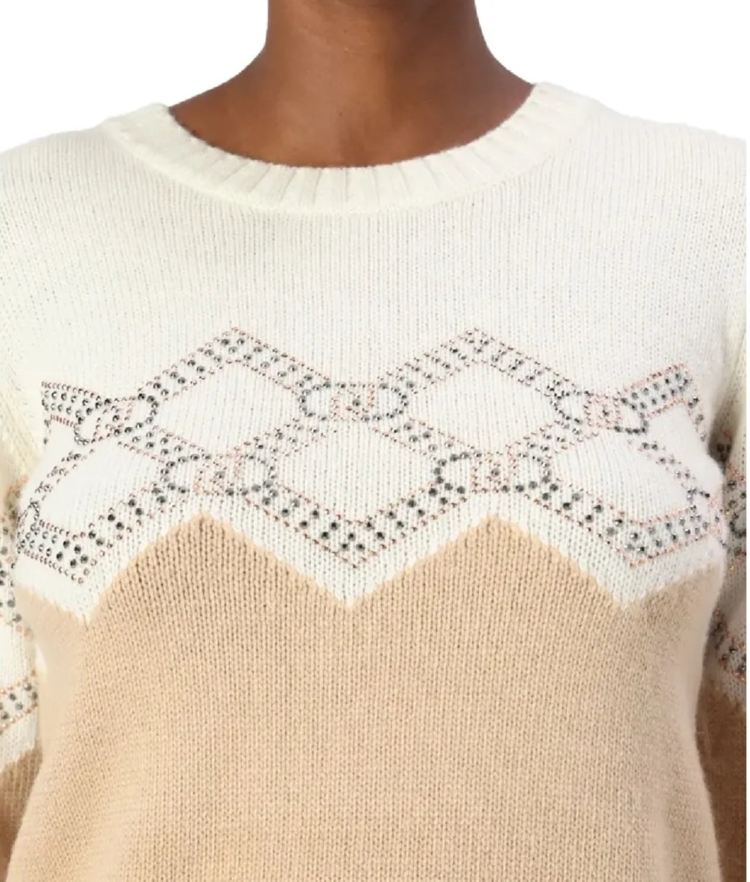 Liu-jo maglia panna/beige con strass